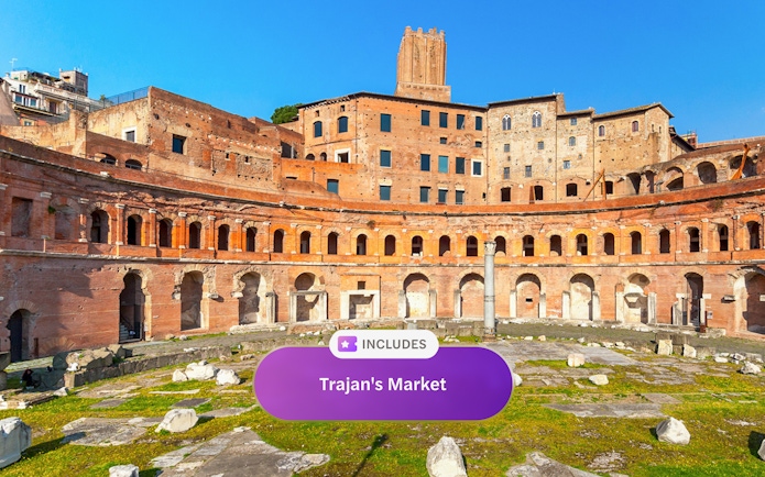 Trajan's Market with Tower of the Militia in Rome, ancient Roman architecture.