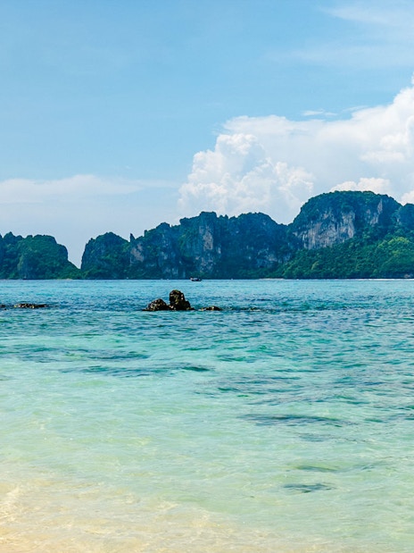 Phi Phi Leh island view from beach, sunny day, Thailand.