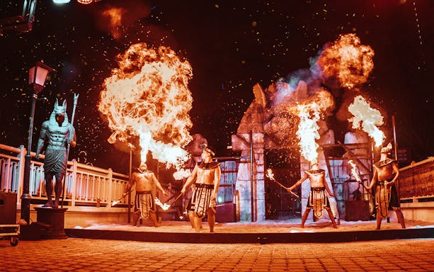 Fire performers at Night of Frights 9 event with Egyptian theme.