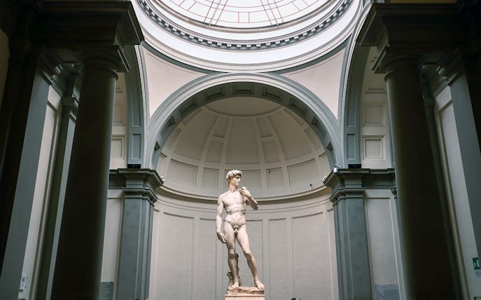 Statue of David in Florence's Accademia Gallery, part of the Renaissance tour.