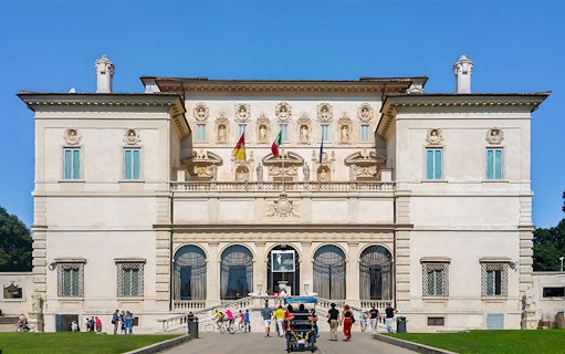 Borghese Gallery entrance with visitors, Rome, Italy.