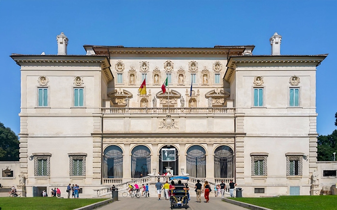 Borghese Gallery entrance with visitors, Rome, Italy.