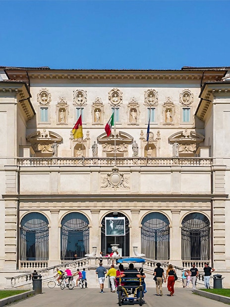 Borghese Gallery entrance with visitors, Rome, Italy.