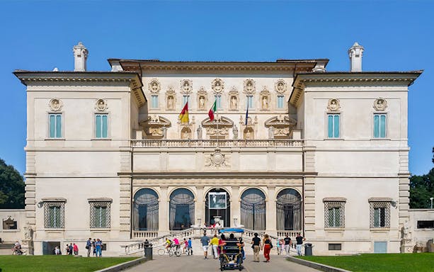 Borghese Gallery entrance with visitors, Rome, Italy.