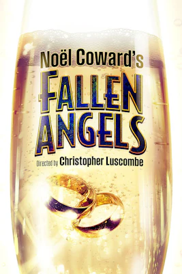 Poster for Noël Coward's play Fallen Angels with champagne and wedding rings.