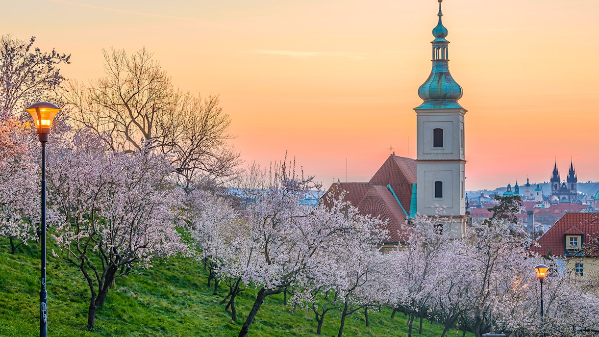 Petrin hill at sunrise, Lesser town (UNESCO), Prague, Czech republic