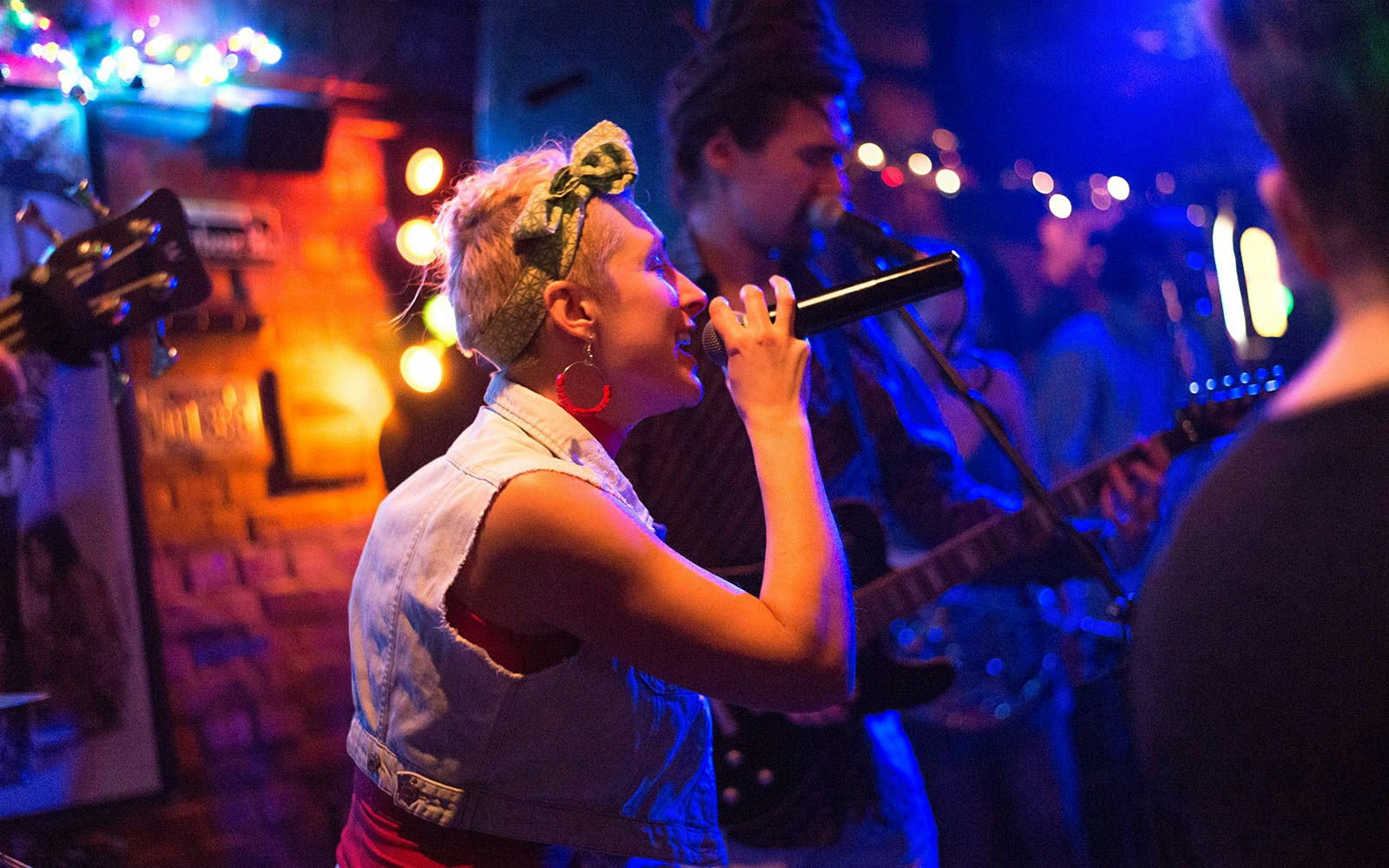 Singer performing at Reduta Jazz Club, Prague.