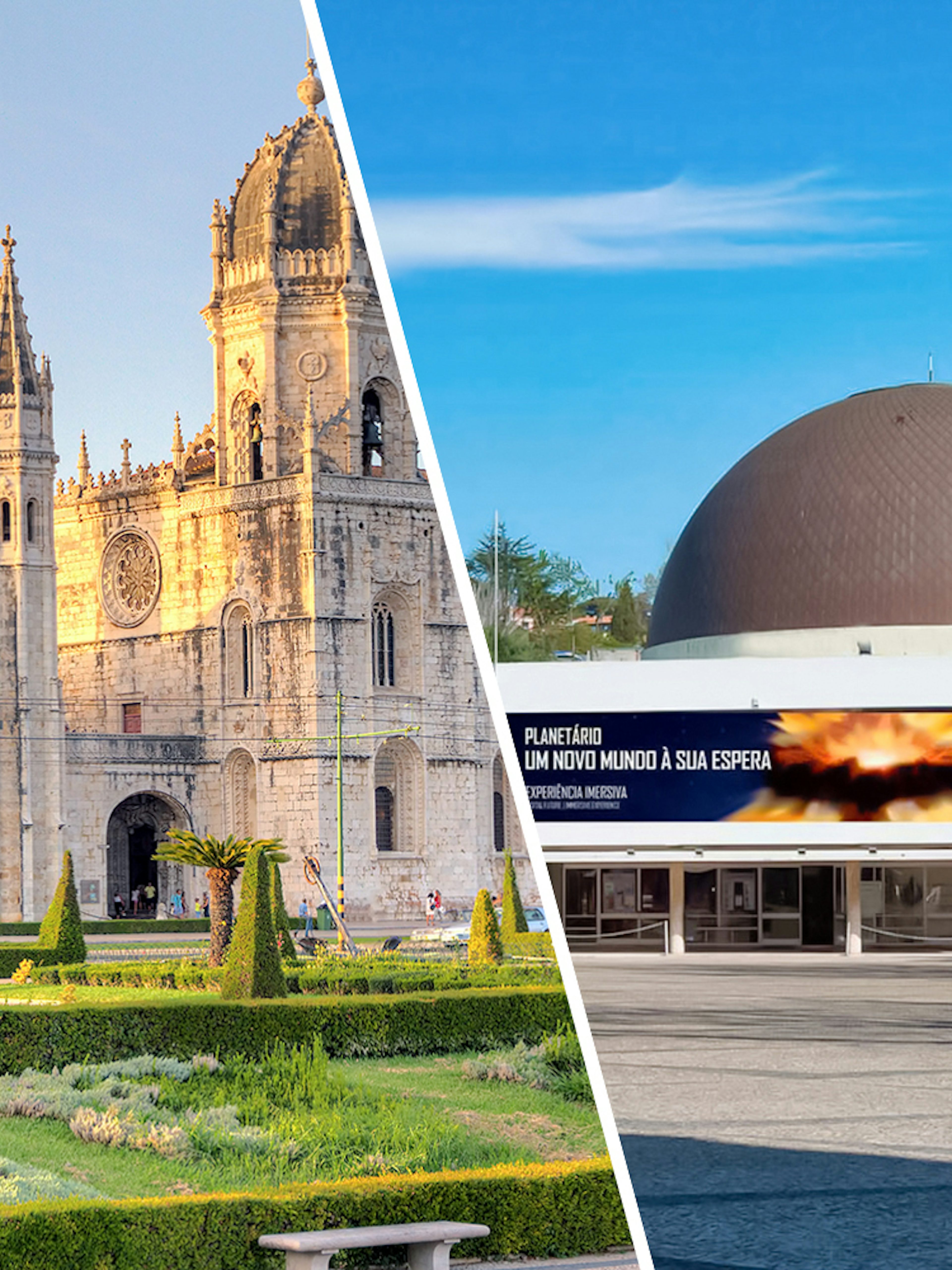 Jerónimos Monastery and Navy Planetarium in Lisbon, Portugal.