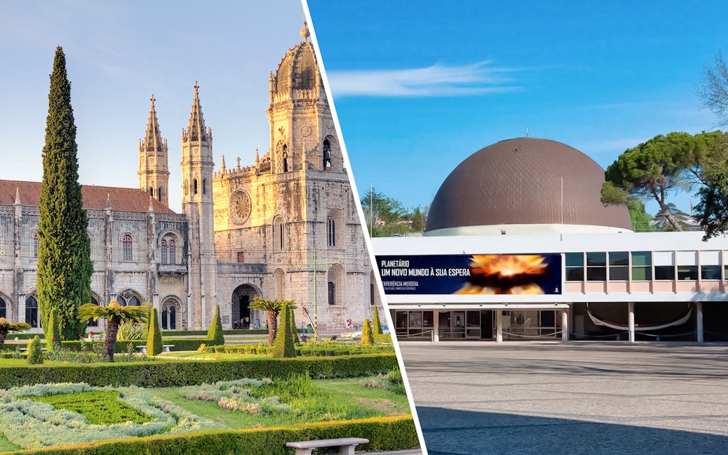 Jerónimos Monastery and Navy Planetarium in Lisbon, Portugal.