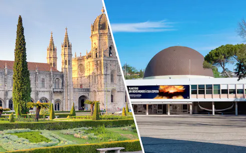 Jerónimos Monastery and Navy Planetarium in Lisbon, Portugal.