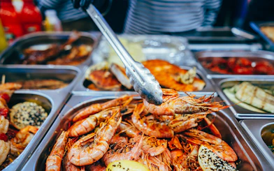 Seafood buffet with prawns at Sun World Hon Thom, Phu Quoc.
