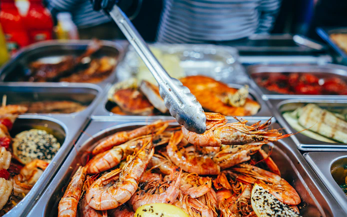 Seafood buffet with prawns at Sun World Hon Thom, Phu Quoc.