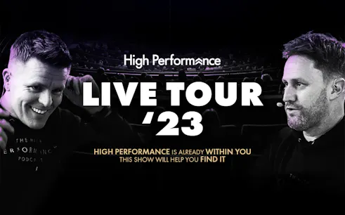 High Performance Live Tour '23 promotional image with audience in background.