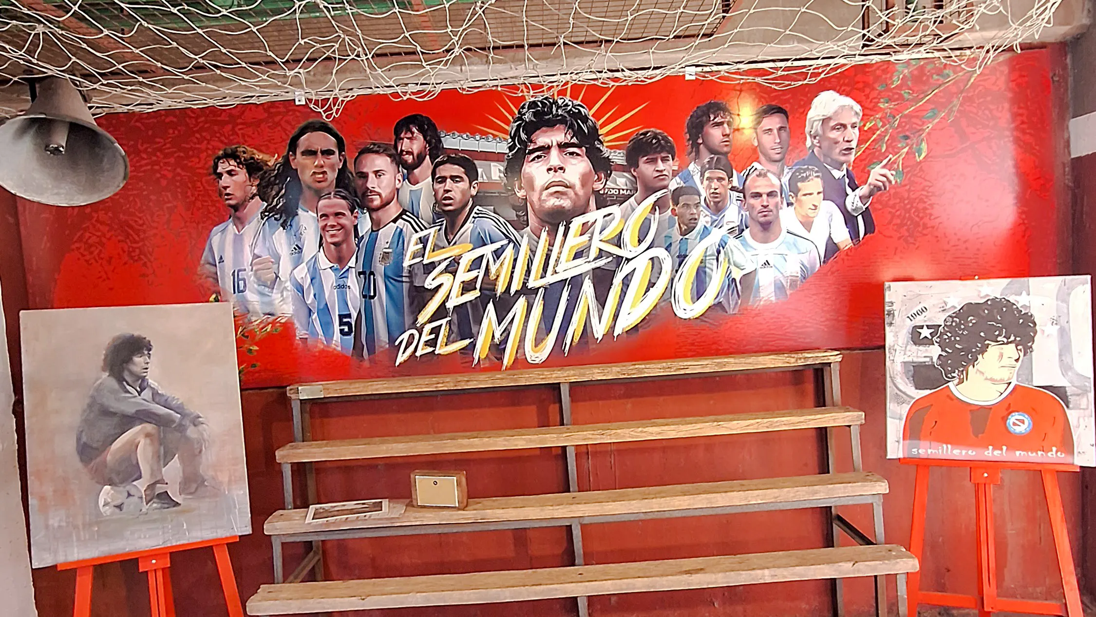 Mural of famous Argentine footballers at Argentinos Juniors stadium, Buenos Aires.