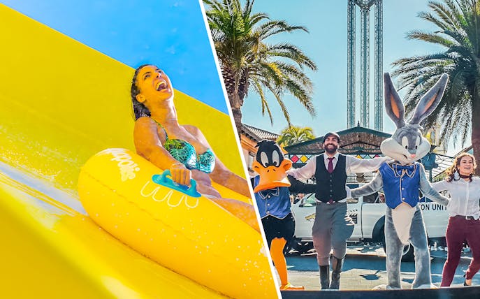 Woman enjoying a water slide at Aquopolis Villanueva.