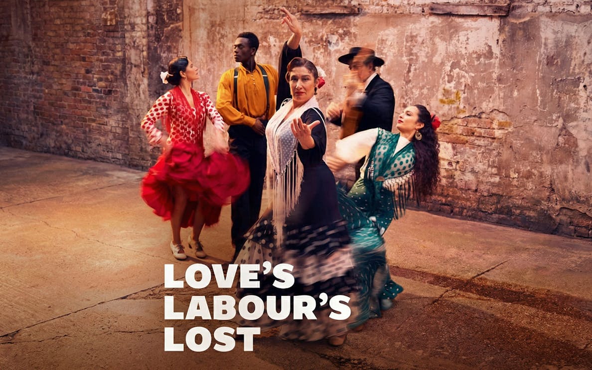 Dancers performing in vibrant costumes for Love's Labour's Lost in West End.