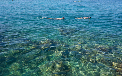 Snorkelers exploring clear waters in Kona, Big Island, Hawaii, USA.