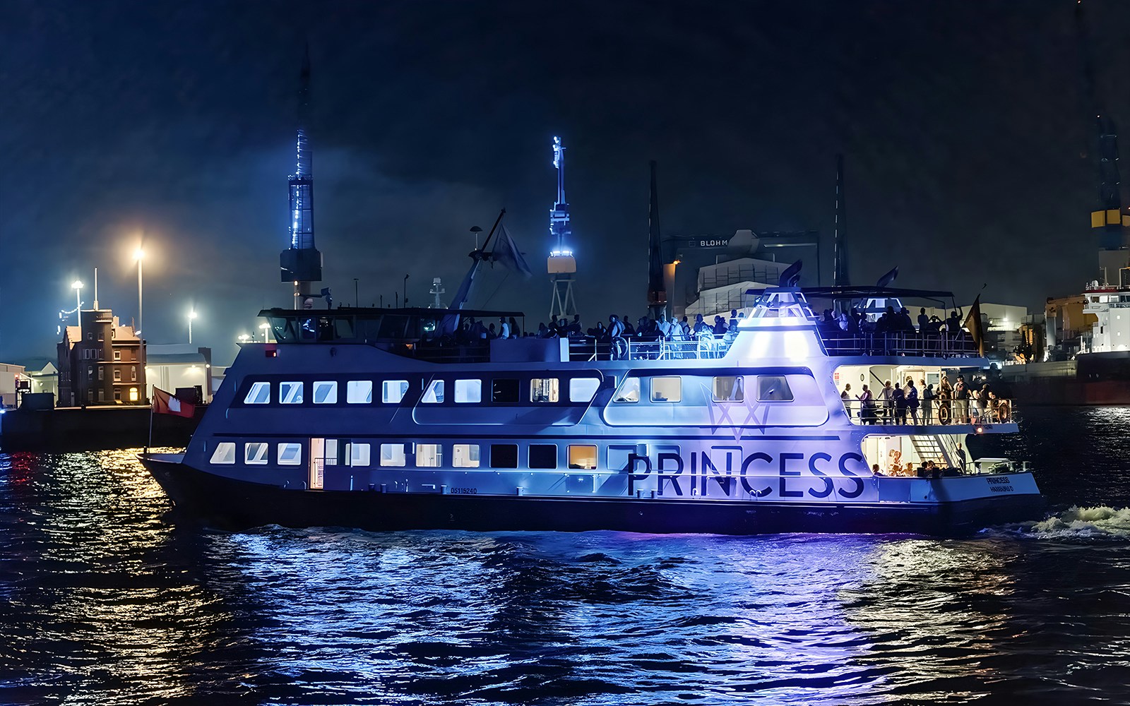Evening lights cruise in Hamburg Germany