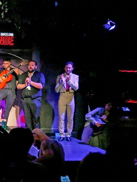 Flamenco dancers and guitarist performing at El Duende by Tablao Cordobes, Barcelona.