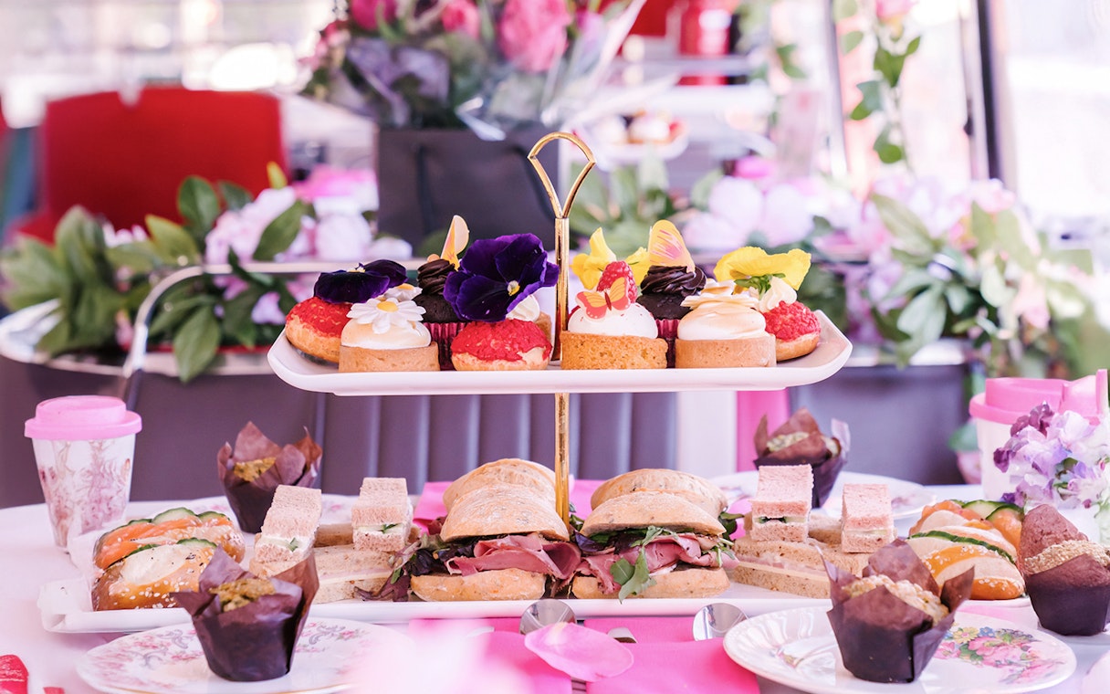 Afternoon tea pastries and sandwiches on Brigit’s Bakery bus tour.