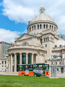 Boston Old Town Trolley in front of the Christian Science Plaza.