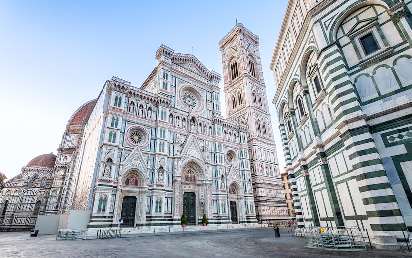 Florence Duomo exterior with bell tower and cupola, Italy.