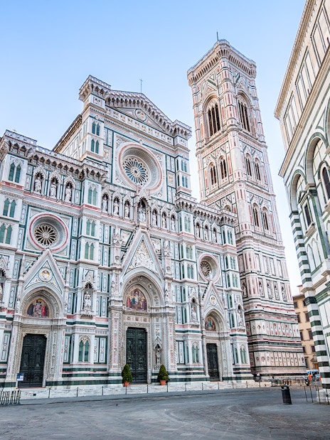Florence Duomo exterior with bell tower and cupola, Italy.