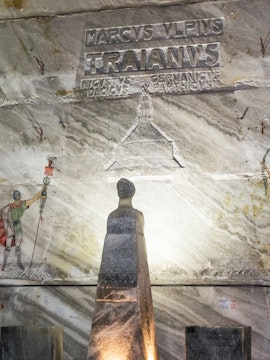 Statue of Trajan in Slanic Salt Mine, Romania, with ancient Roman inscriptions.