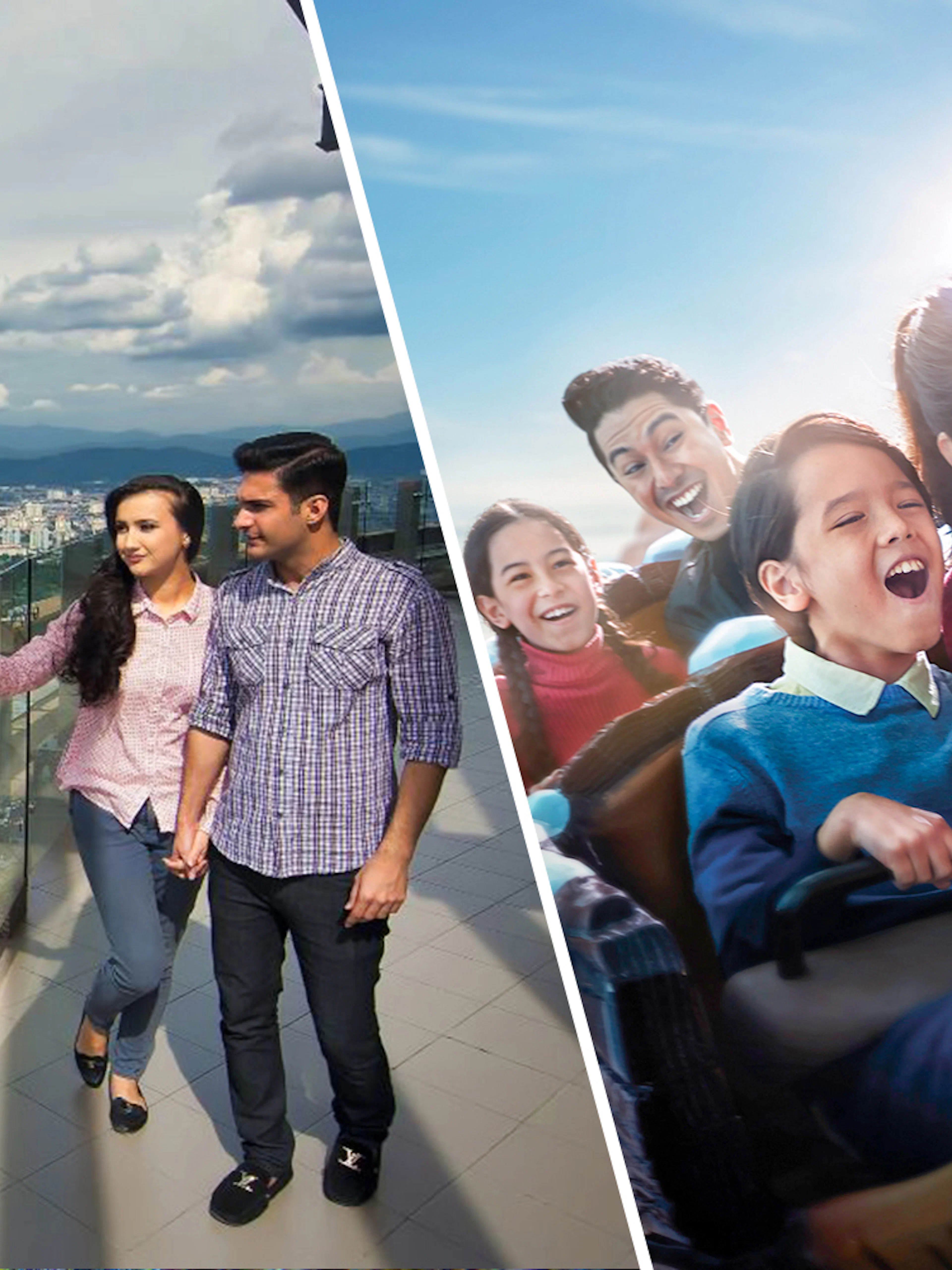 Couple enjoying city view from KL Tower observation deck, Kuala Lumpur.