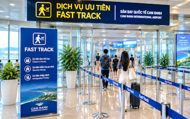 Fast track lane at Cam Ranh International Airport for group arrivals, Nha Trang.