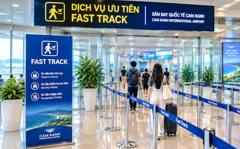 Fast track lane at Cam Ranh International Airport for group arrivals, Nha Trang.
