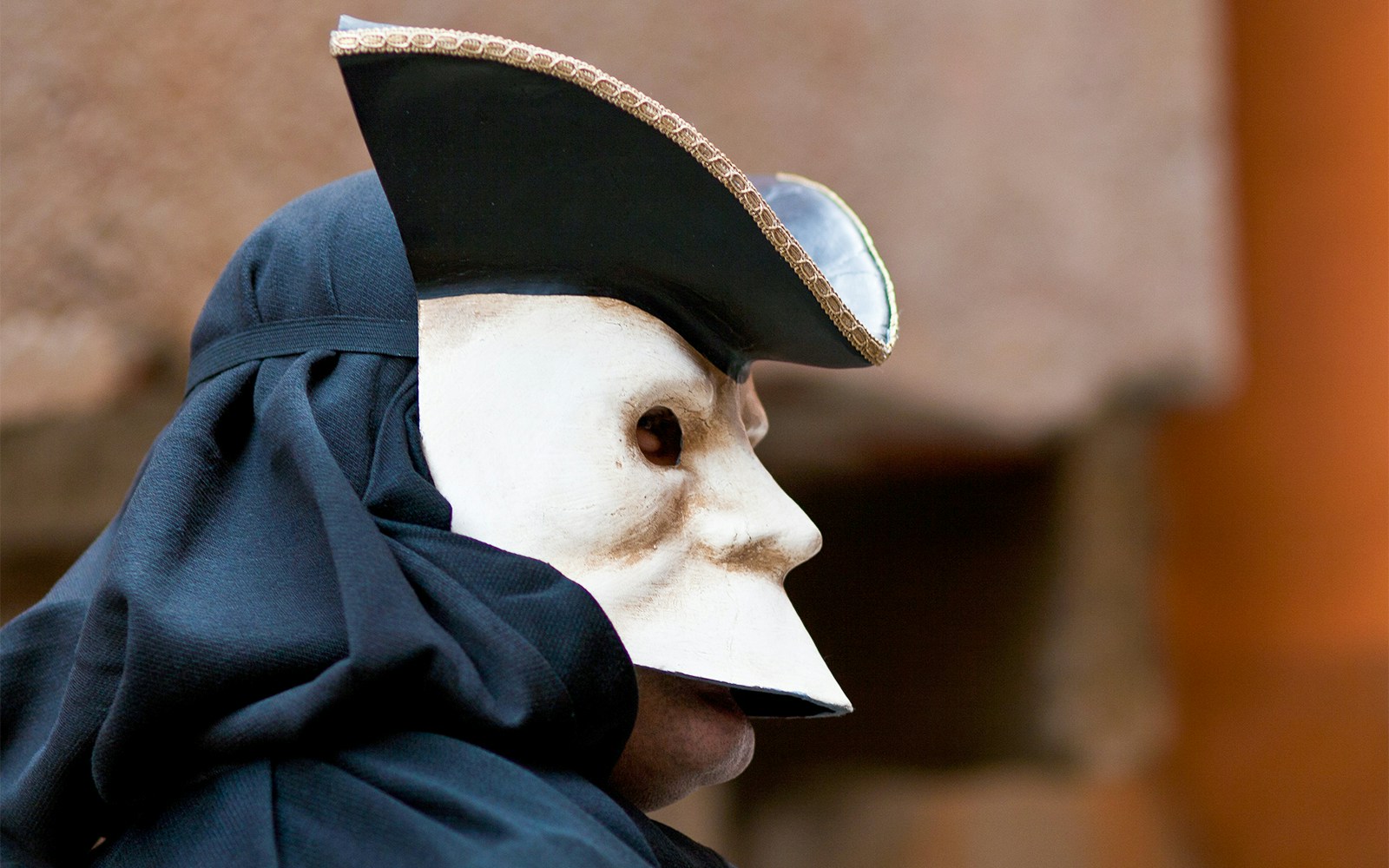 Venetian masks displayed at the Venice Carnival in Italy.