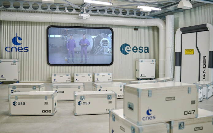 Cité de l’Espace exhibit with ESA and CNES equipment boxes, France.