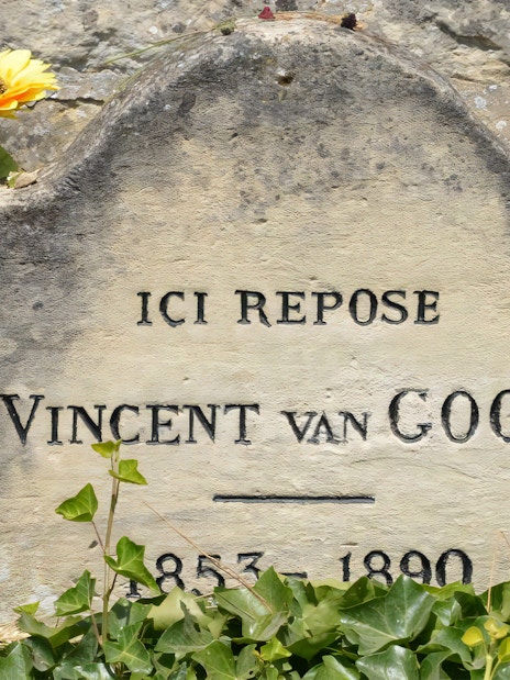 Vincent van Gogh's grave with sunflowers in Giverny, France.
