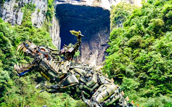 Robotic dinosaur sculpture at Wulong Three Natural Bridges, Chongqing.