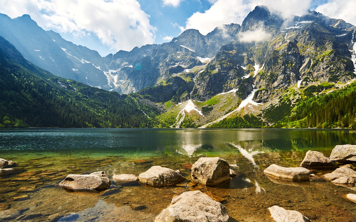 Morskie Oko Lake with Tatra Mountains in the background, Poland.