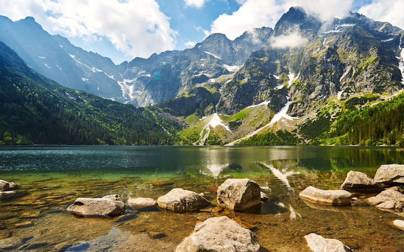 Morskie Oko Lake with Tatra Mountains in the background, Poland.