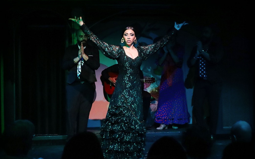 Flamenco dancer performing at El Duende by Tablao Cordobes, Barcelona.