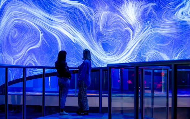 Visitors viewing "Our Wondrous Planet" exhibit at Melbourne Museum.