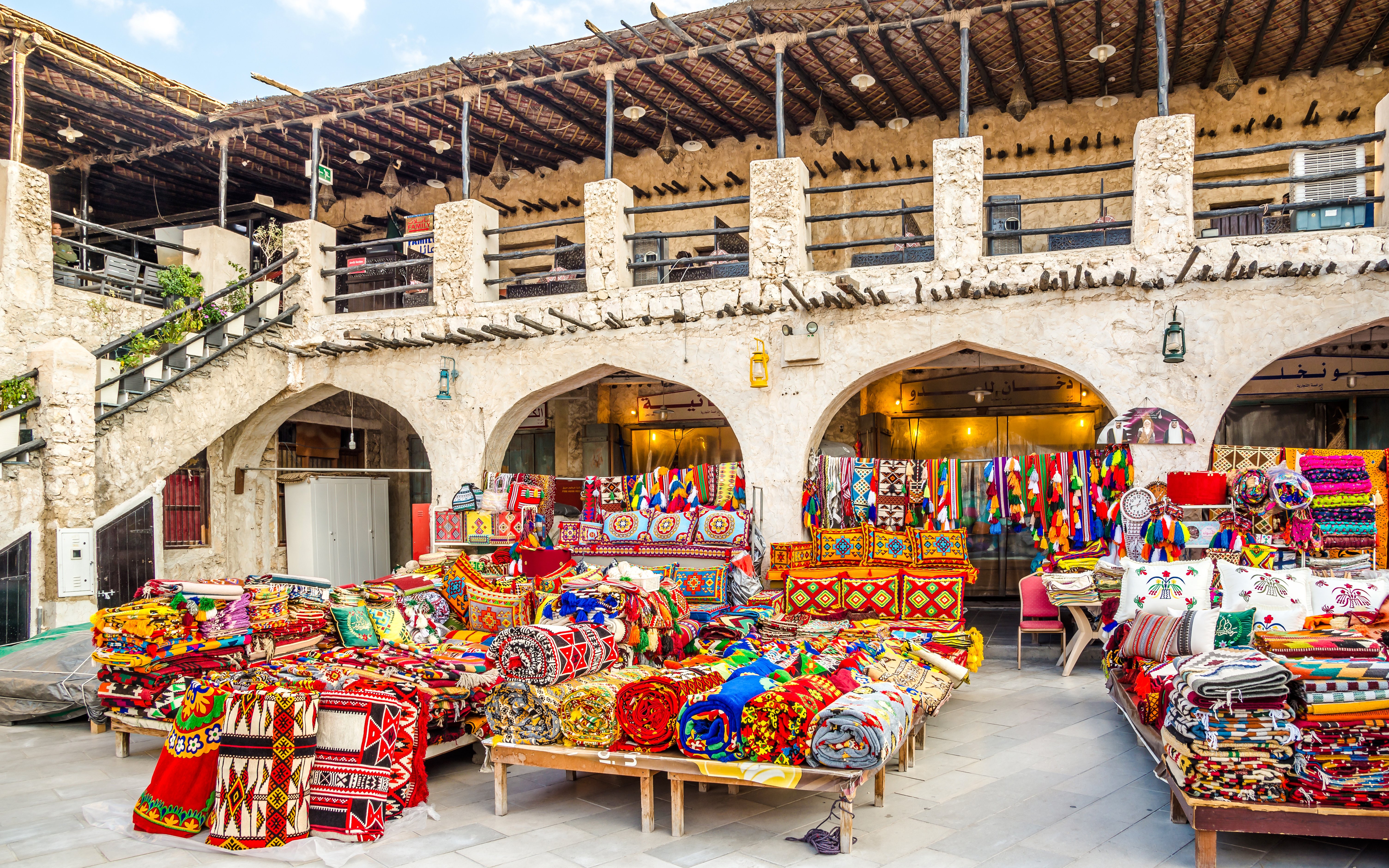 Carpet market display in Souq Waqif, Doha, Qatar.