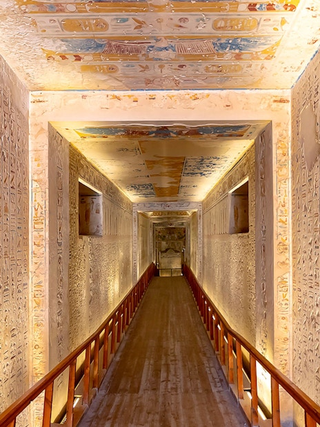 Corridor with hieroglyphs in the tomb of Ramesses IV, Valley of the Kings, Luxor, Egypt.