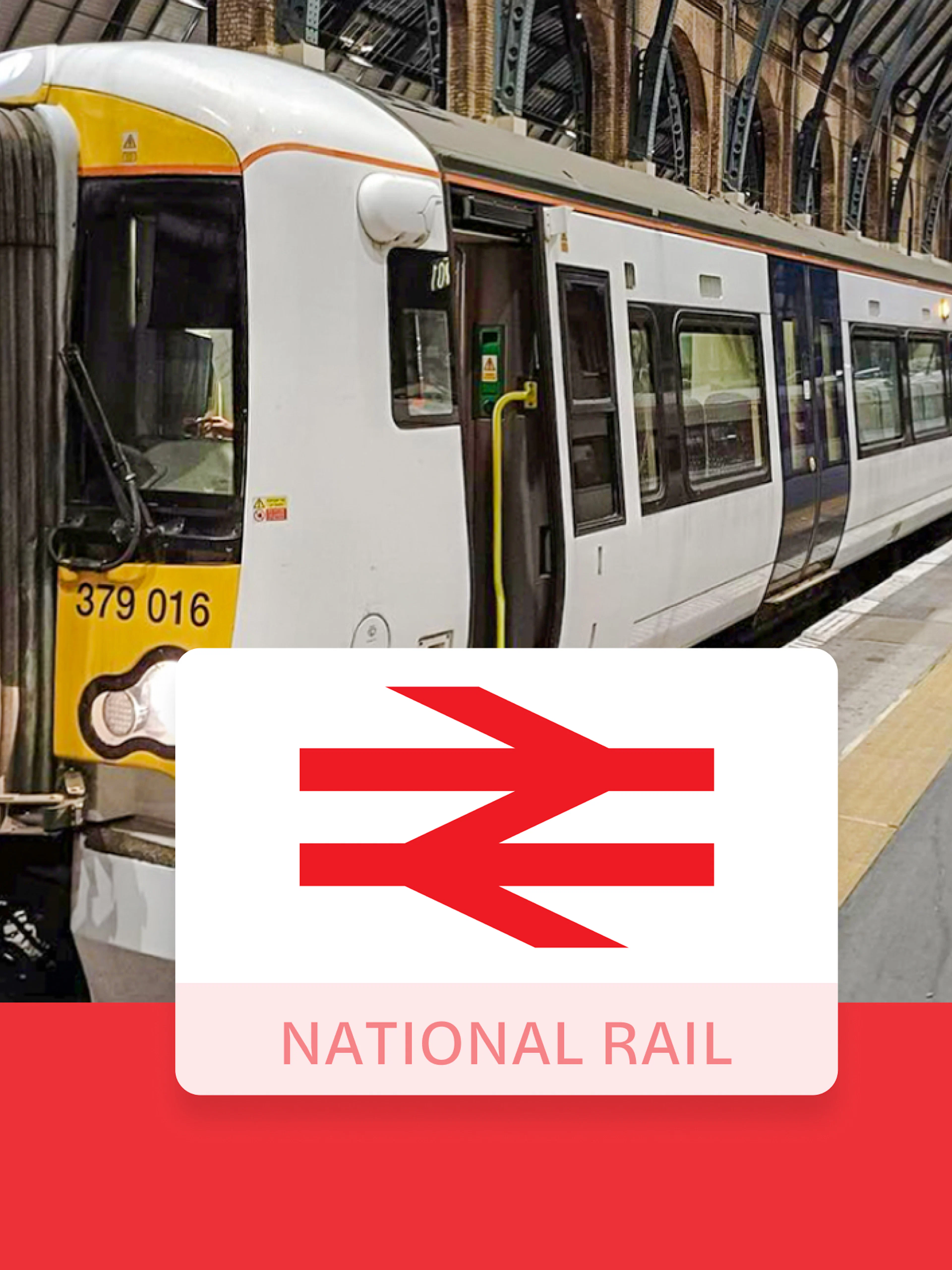 Train at platform in London St Pancras International station.
