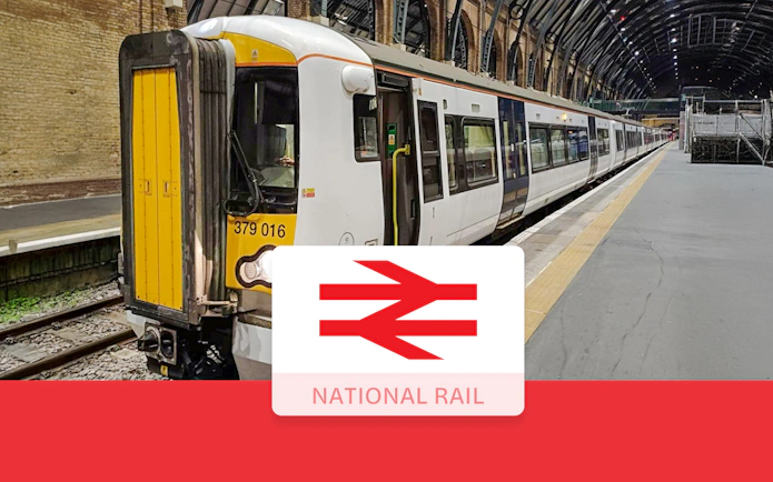 Train at platform in London St Pancras International station.