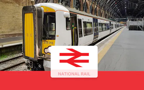 Train at platform in London St Pancras International station.