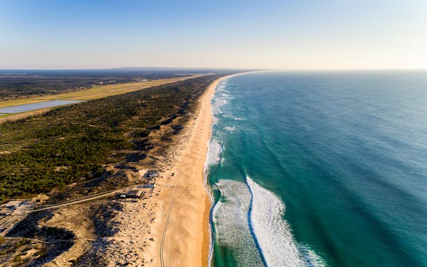Aerial view of Comporta beach coastline, part of the horse riding experience from Lisbon.