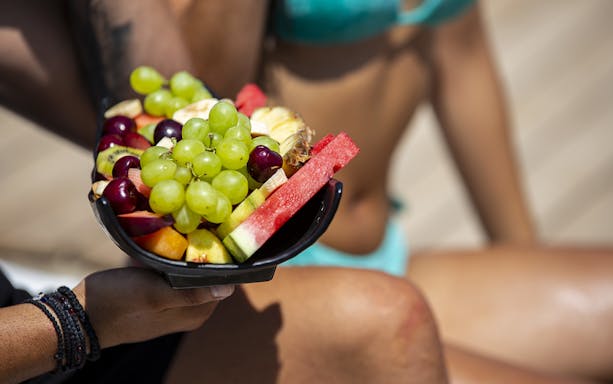 Fruit platter on deck during Happy Cruise to Rhenia and Little Venice.