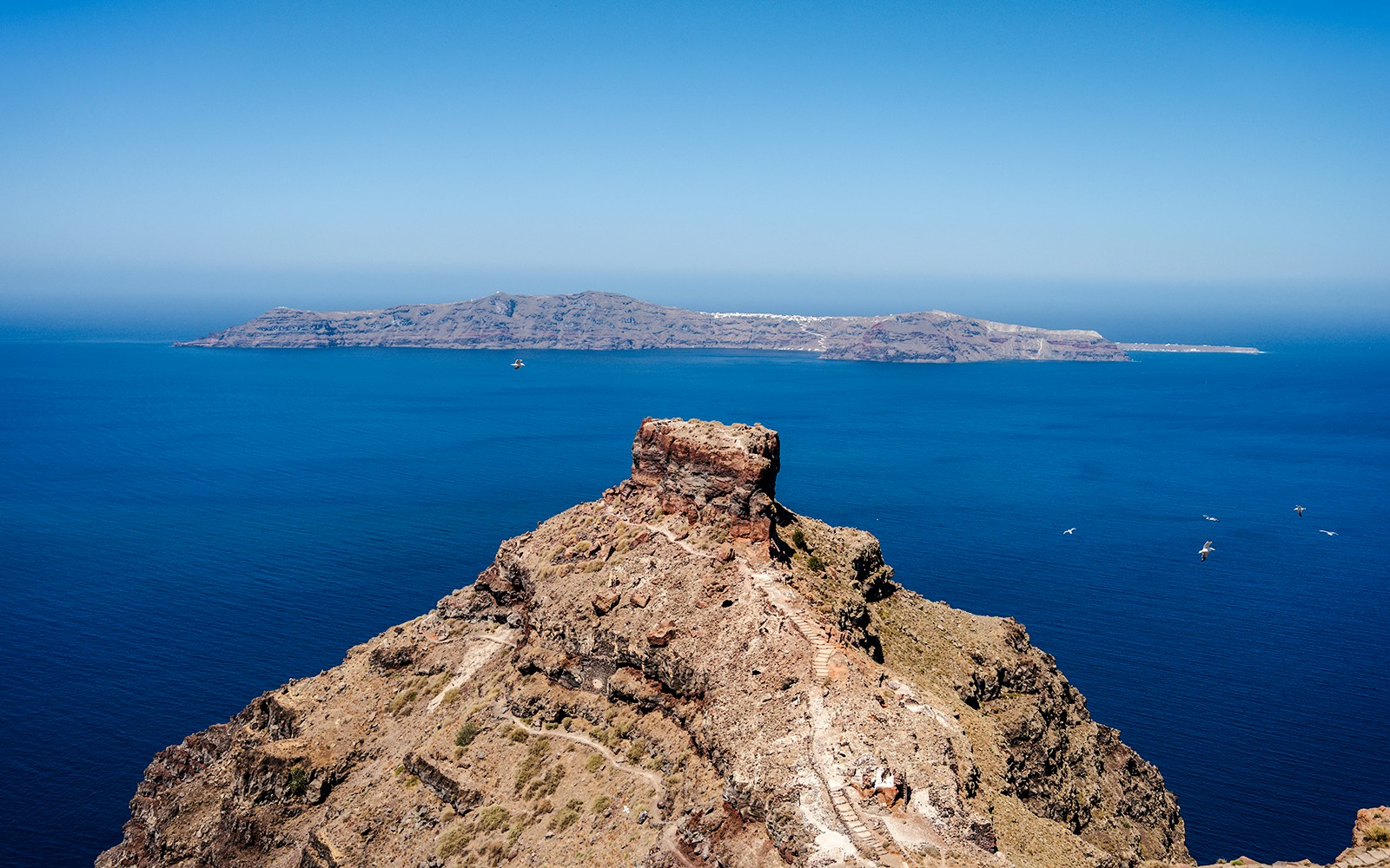 Skaros Rock overlooking the Aegean Sea on Santorini island.