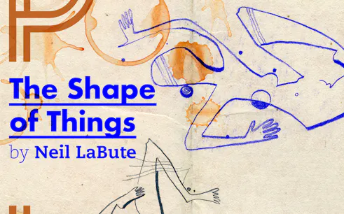 The Shape of Things" text with abstract blue and orange line art.