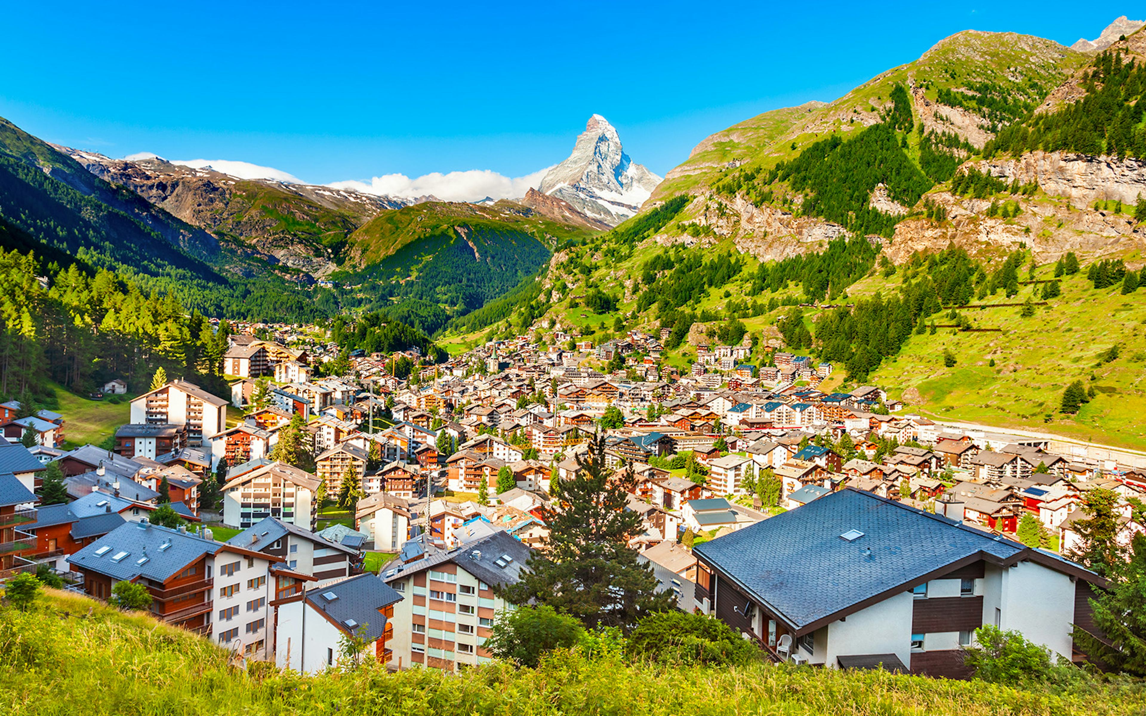 Zermatt village with Matterhorn mountain in the background, Switzerland.