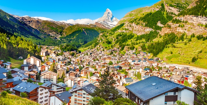Zermatt village with Matterhorn mountain in the background, Switzerland.